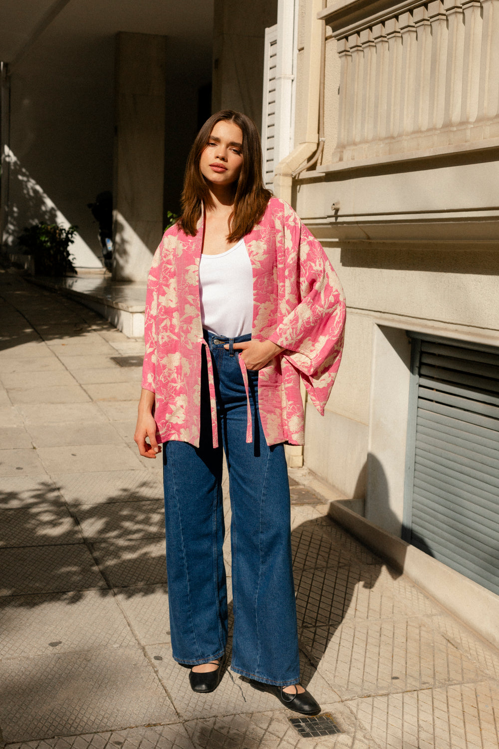 KIMONO DAMSKIE AKIRA ŻAKARDOWE RÓŻOWE